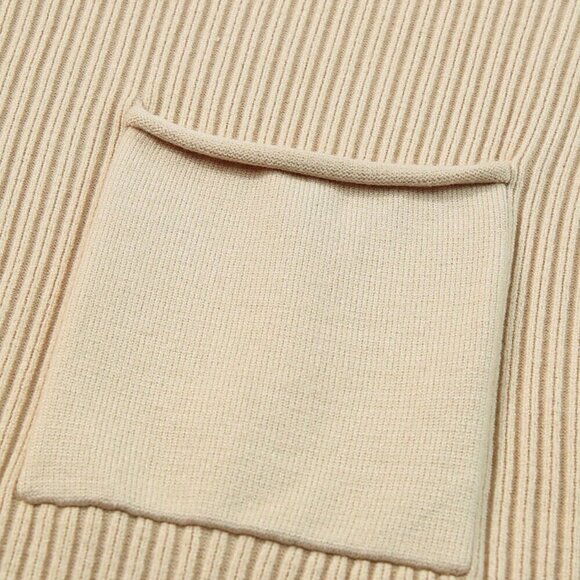 Beige Casual Women's Batwing Sleeve Knit Top With Buttoned Front - Picture 7 of 7